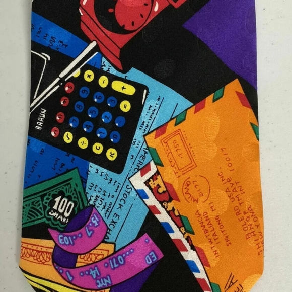 Addiction Neck Tie Vintage Wall Street Money Financial Theme Bright Colors - Picture 8 of 8